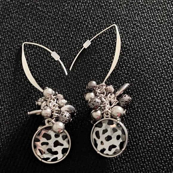 Animal Print Dangle Earrings with Beads - Silver Tone - Picture 2 of 2